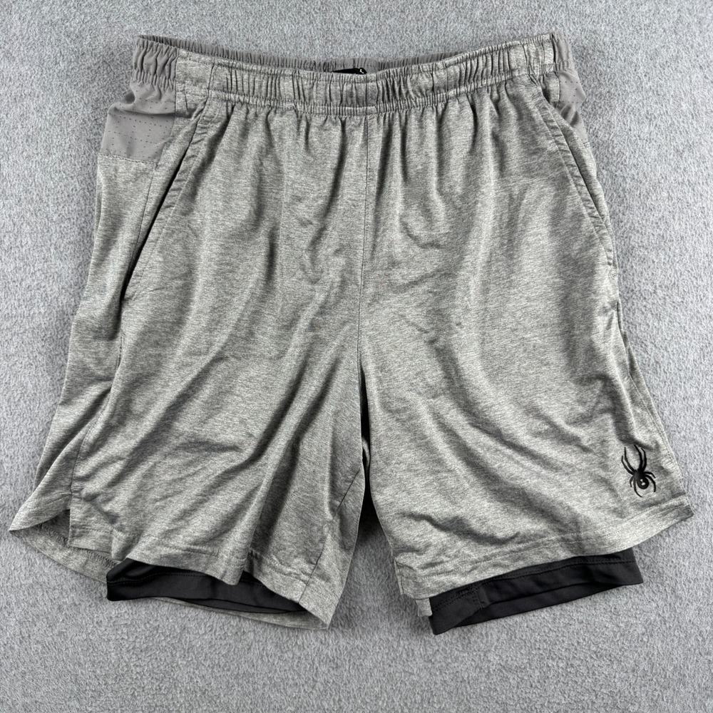 Spyder Shorts Mens Medium Active 2-in-1 Compression‎ Liner Grey ProWeb Training